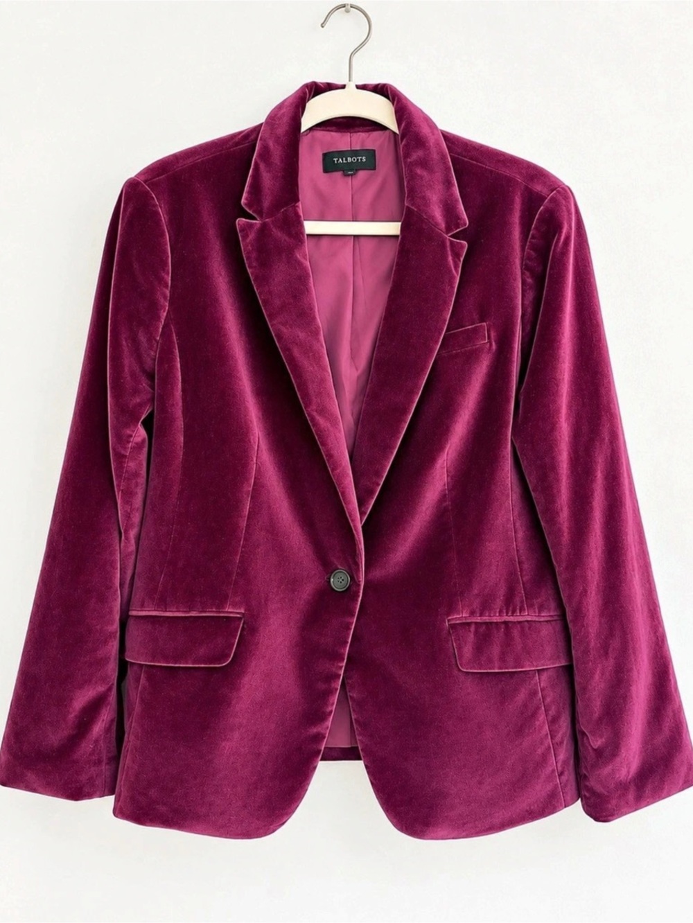 Talbots Plum Purple Velvet Blazer Jacket Cotton Lined Classic One Button